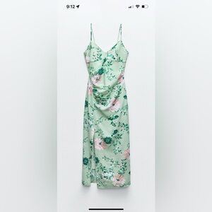 Linen blend floral midi dress Zara XL new no tag 1 defect